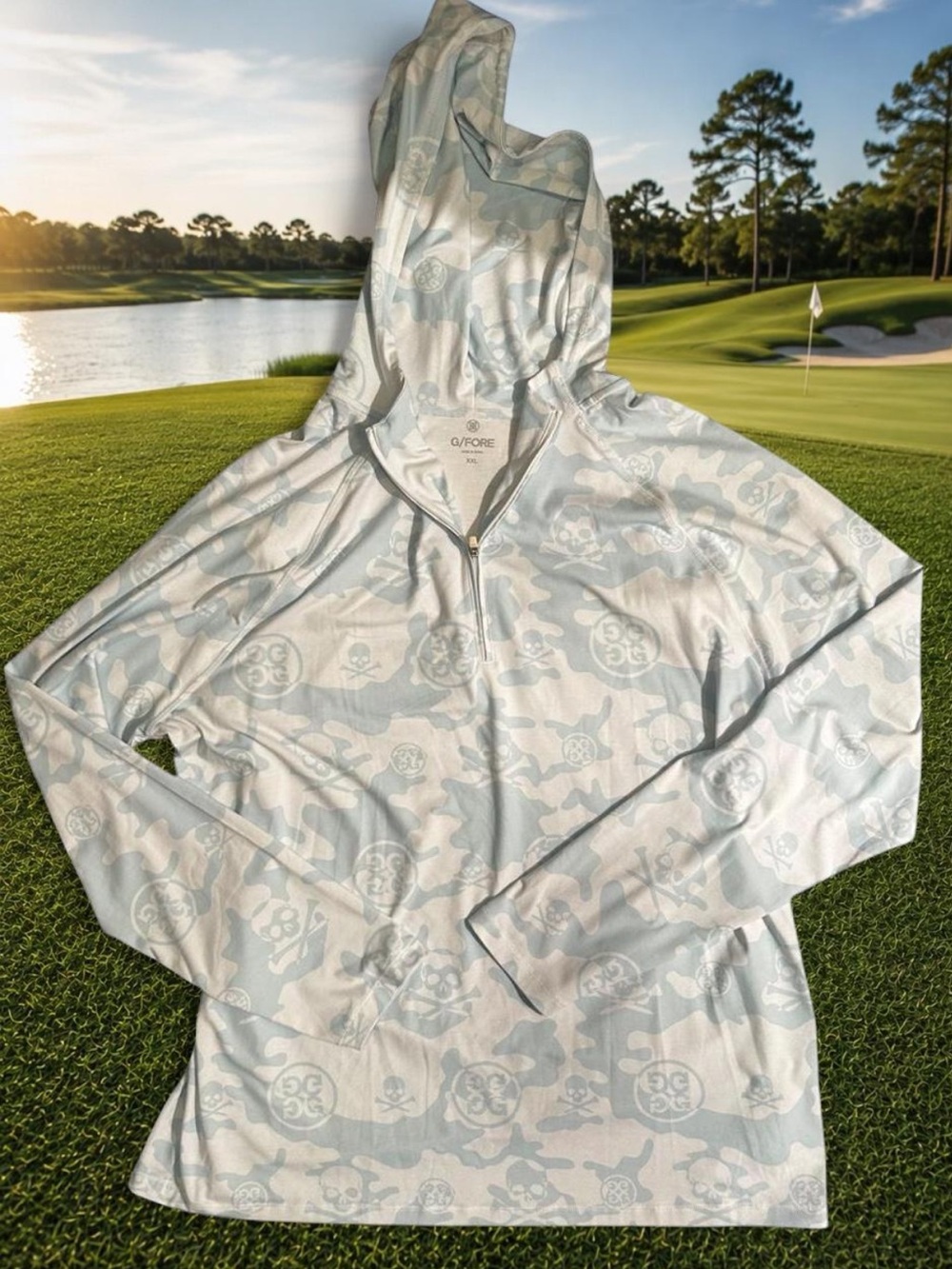 G/FORE XXL Golf Hoodie Men's Luxe Camo Quarter-Zip Pullover Daybreak Meas. Incl.